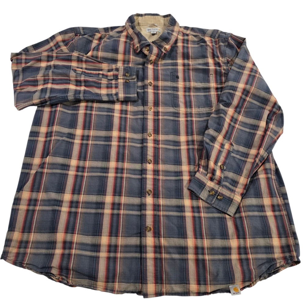Carthartt Button Down Shirt Mens Multicolor 2XLT 100% Cotton Casual‎ Long Sleeve